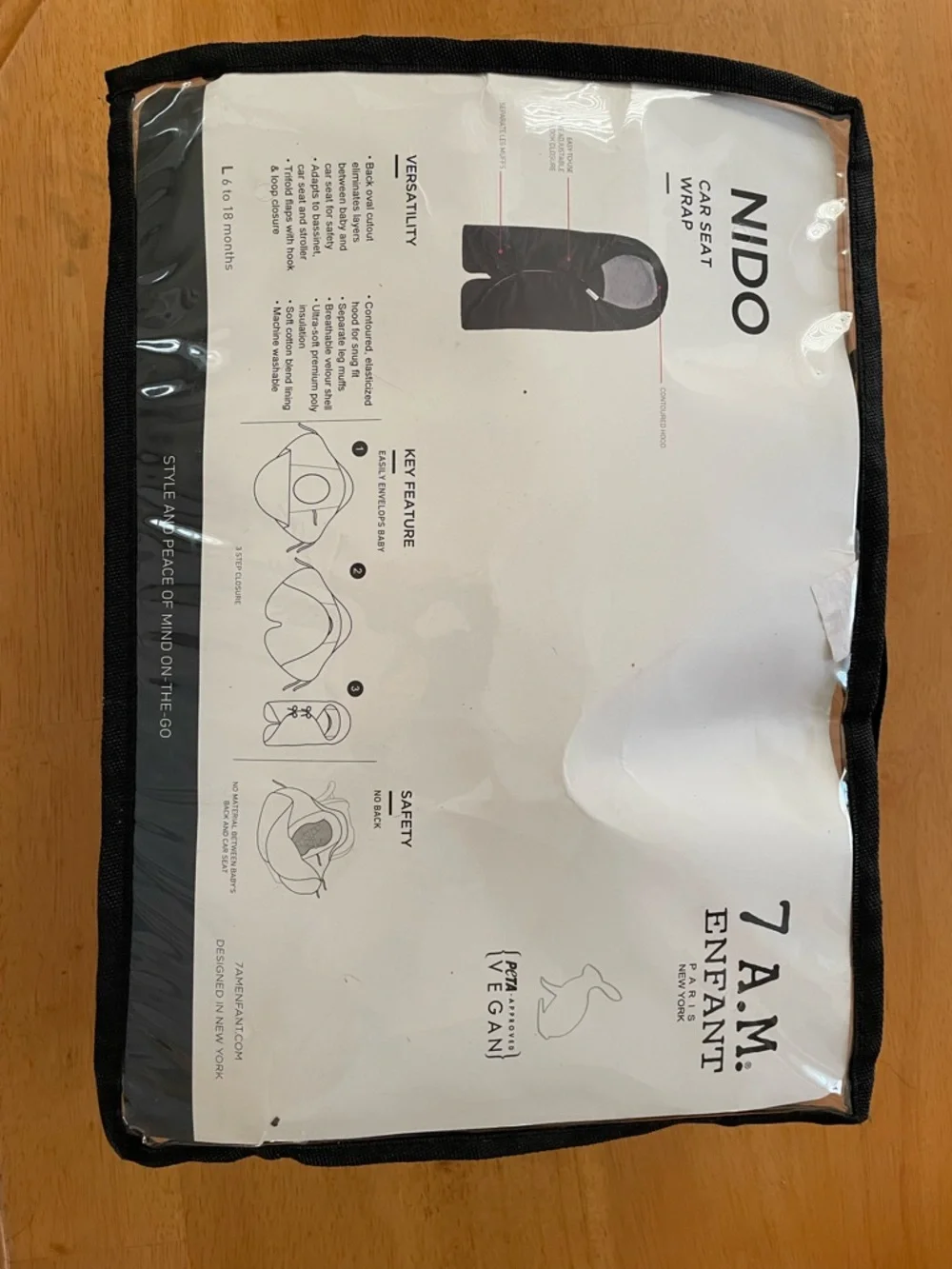 7 A.M. Enfant Nido Car Seat Wrap - Black/Grey